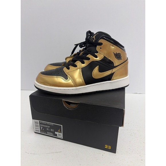 Jordan Other - Air Jordan 1 Mid SE GS Black Metallic Gold Sneakers DR6967-071 Kids Size 7Y